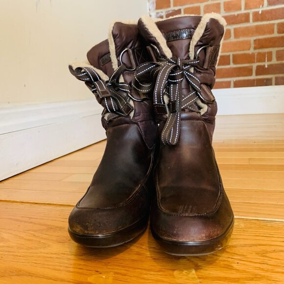 Sperry Snug Harbor Wedge Winter Boots Womens Size 10 M Brown Leather Faux Fur - Picture 7 of 16